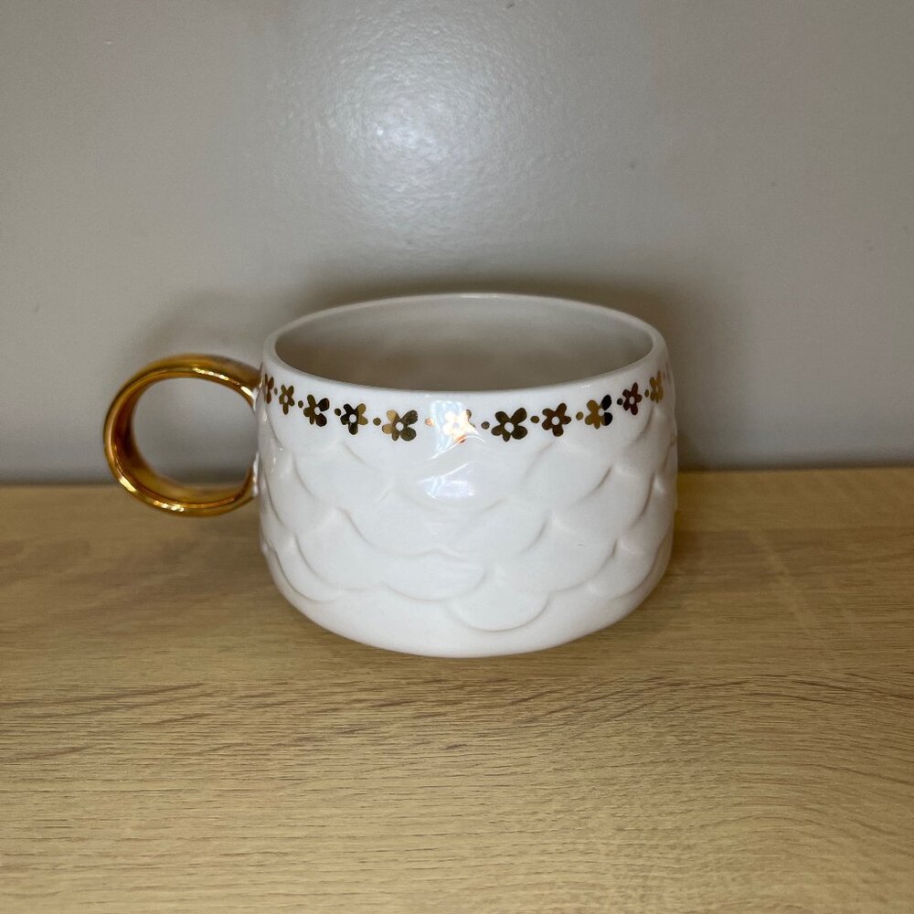 Gold and White Anthropologie Cup
